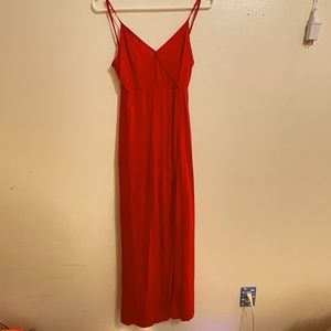 Red spaghetti strap maxi dress